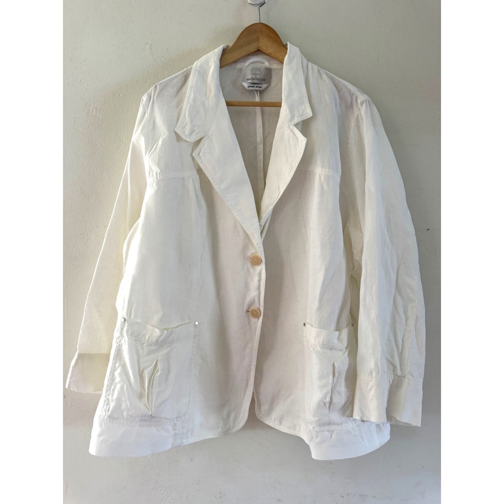 Marina Rinaldi‎ Voyage White 100% Linen Blazer Jacket Giacca Italy Size 31 XL